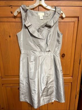 J. Crew Silver Ruffle V-Neck Satin Mini Dress